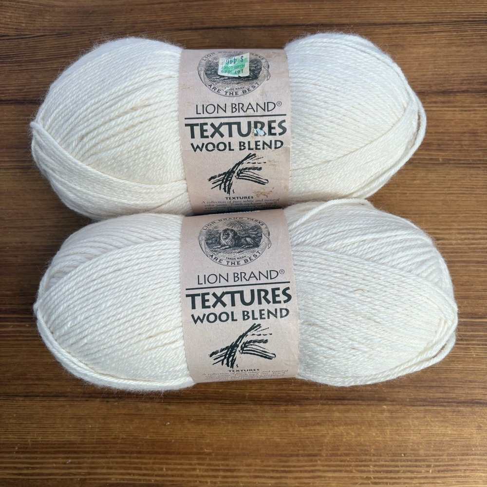 2 Lion Brand Yarn Natural 80% Acrylic 20% Wool 6 oz Each 394 Yards Lot 14171